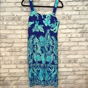 Lily Pulitzer sundress Blue and Green Floral Dress size 0 rayon spandex